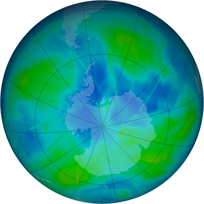 Antarctic ozone map for 02 March 2010